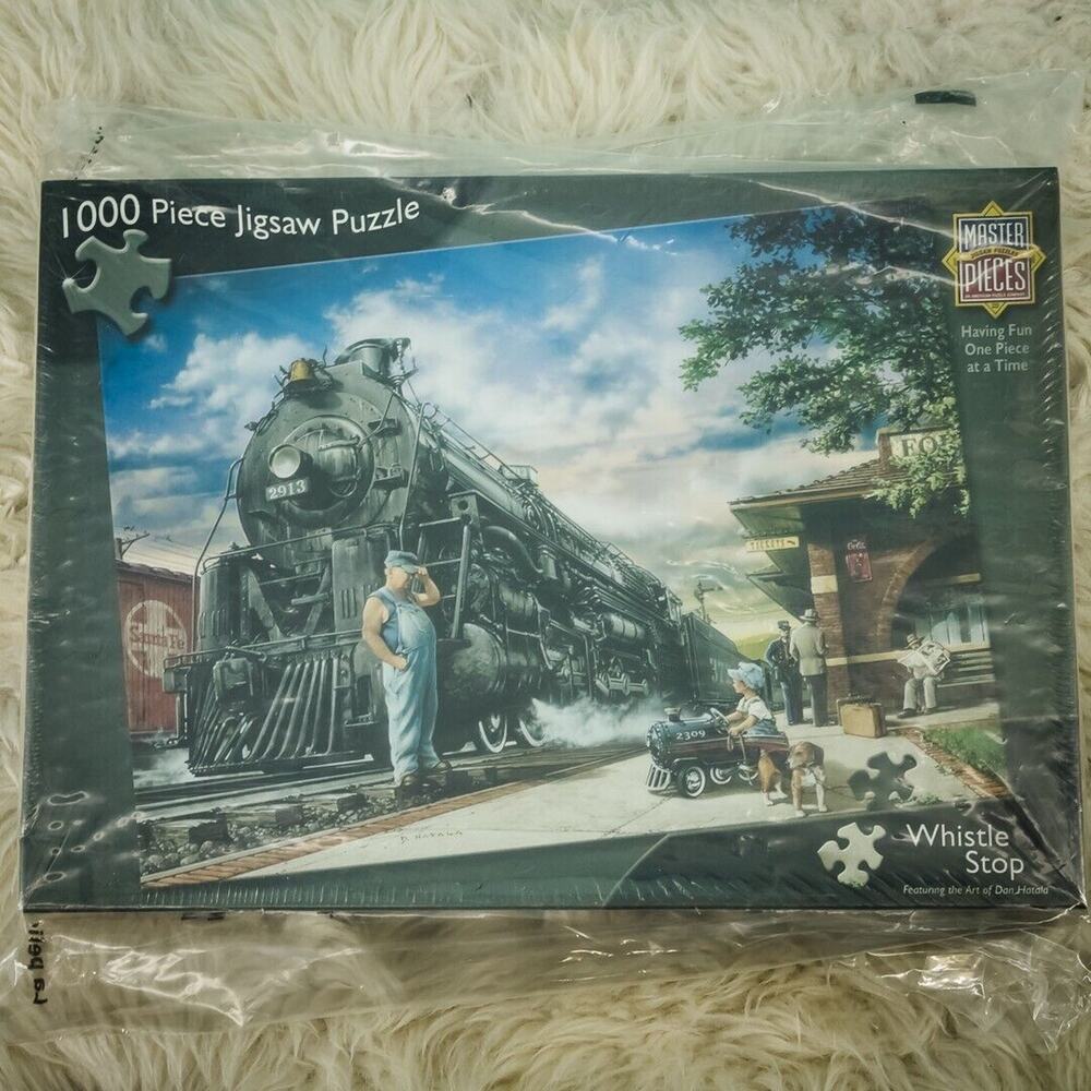 MasterPieces Whistle Stop Train Station Conductor 1000 Piece Jigsaw Puzzle NEW